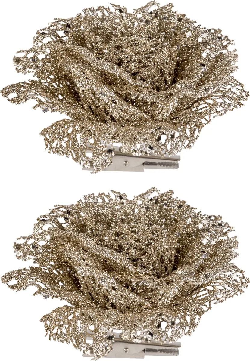 Cosy&Trendy Champagne Glitter Roos Clip 10cm