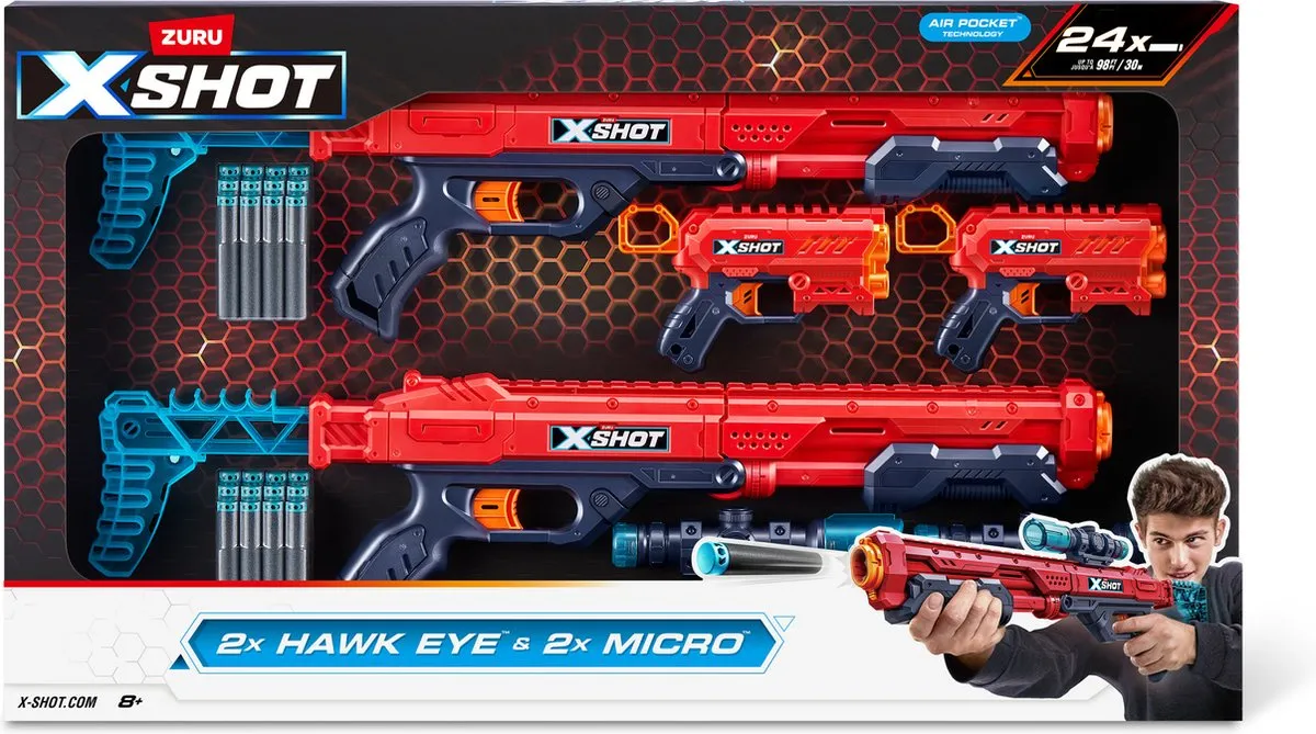 XSHOT Excel Hawk Eye Blaster Micro Blaster Duo Pack 24 Pijlen - Meerkleurig