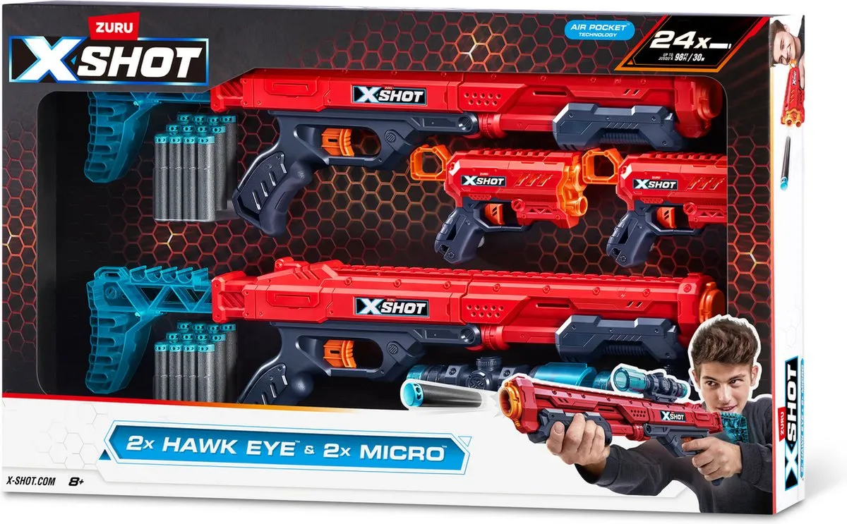 XSHOT Excel Hawk Eye Blaster Micro Blaster Duo Pack 24 Pijlen - Meerkleurig