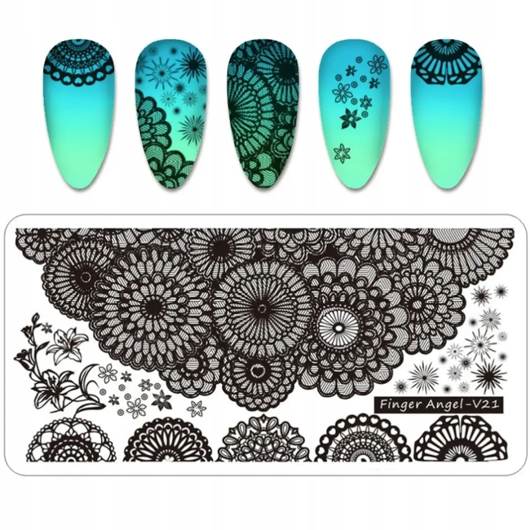 Born Pretty Finger Angel V21 Nagelstempelplaat - Korrelige & Azuur Motieven