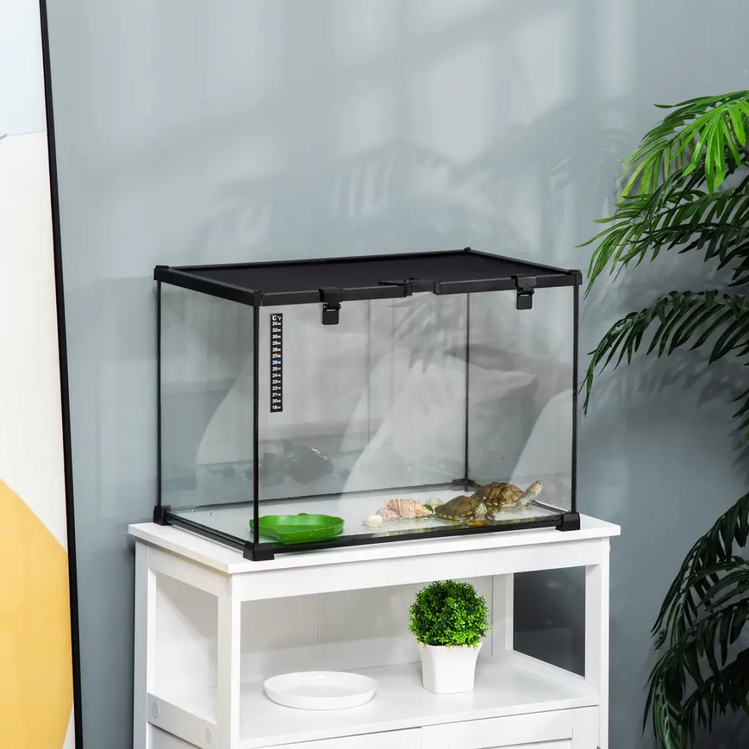 Pawhut Terrarium M Zwart - met thermometer en voeringopening
