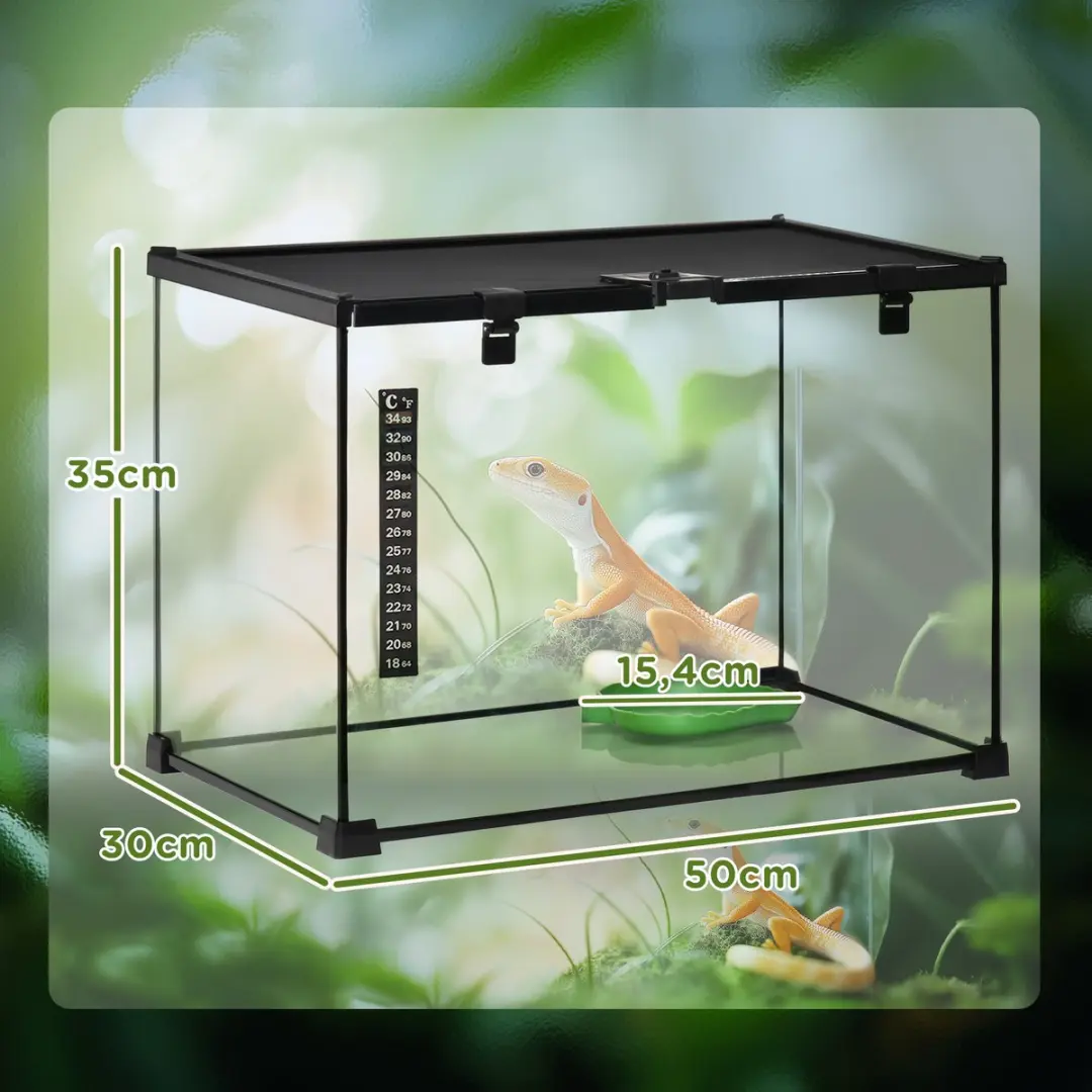 Pawhut Terrarium M Zwart - met thermometer en voeringopening