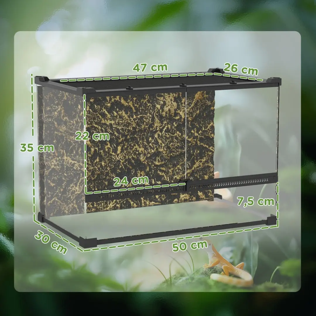 Pawhut Reptielenbox Gehard Glas 50L x 30B x 35Hcm - Zwart
