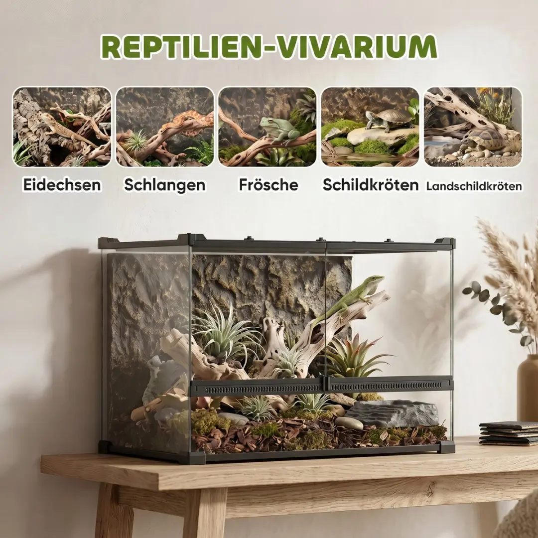 Pawhut Reptielenbox Gehard Glas 50L x 30B x 35Hcm - Zwart - afbeelding 6 van 6