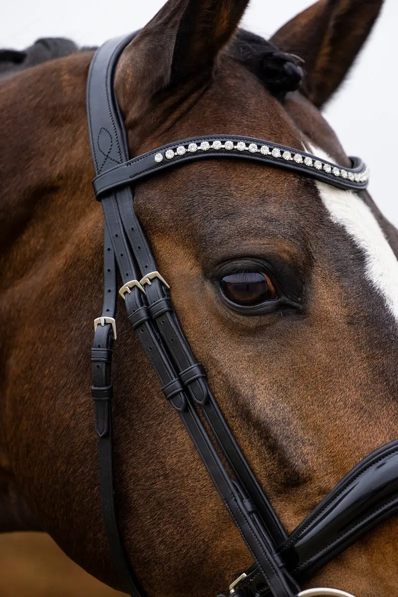 Trust Rotterdam Large Patent Crank Noseband Hoofdstel - Cob - Zwart/Zilver
