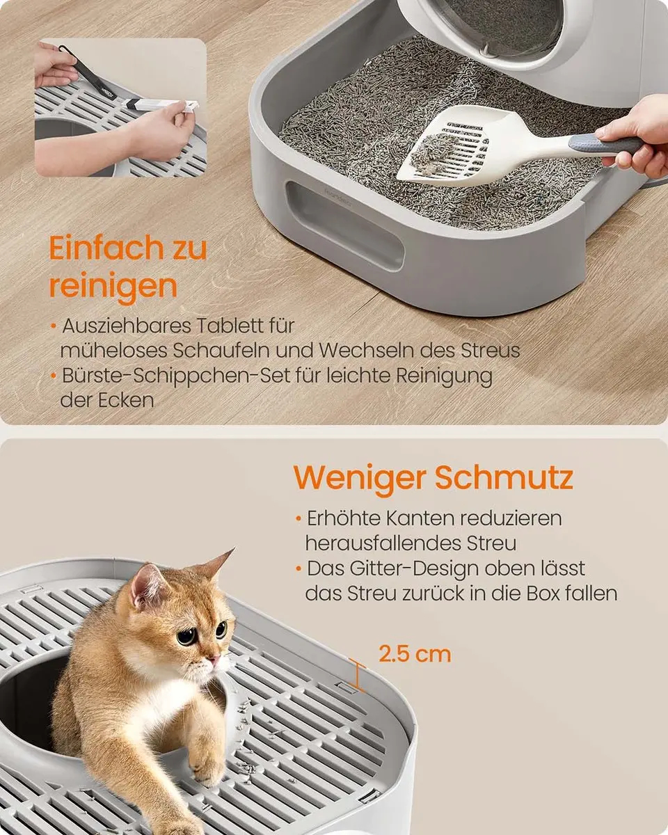 Songmics Kattenbak met deksel en uitschuiflade - Lichtgrijs