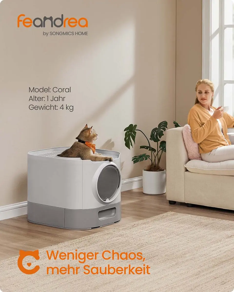 Songmics Kattenbak met deksel en uitschuiflade - Lichtgrijs
