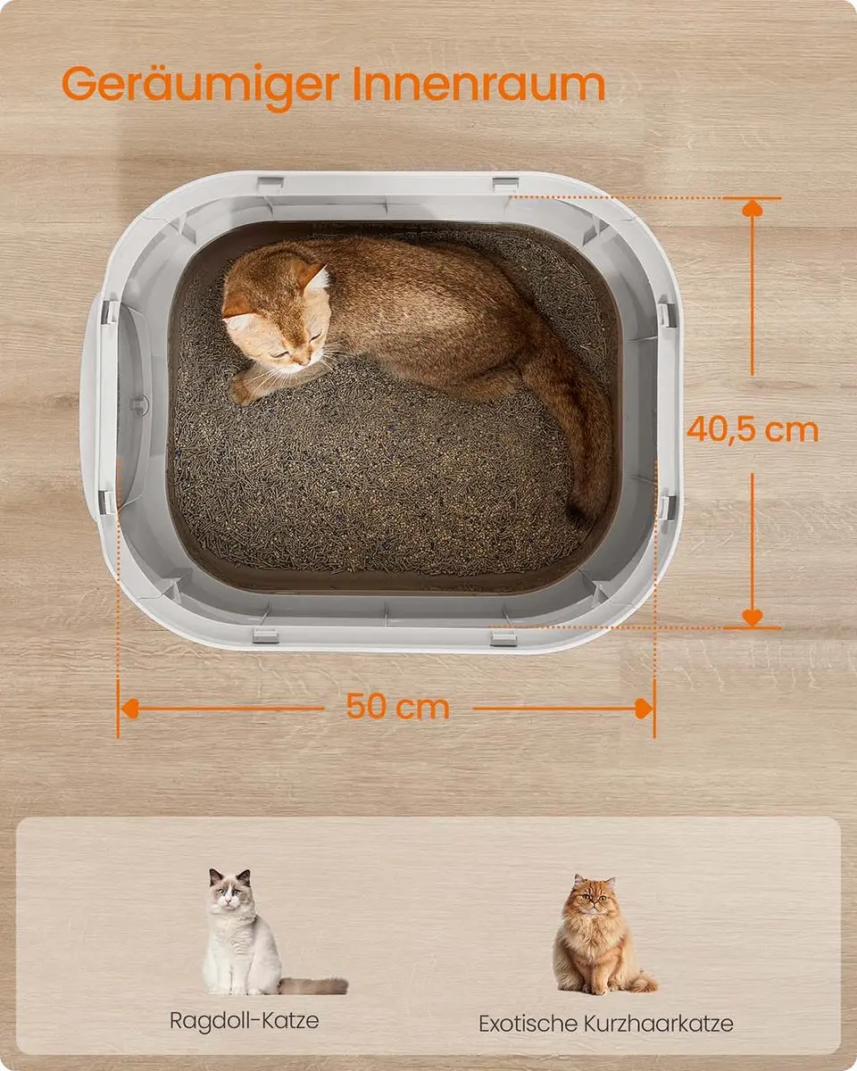 Songmics Kattenbak met deksel en uitschuiflade - Lichtgrijs