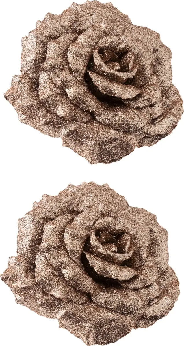Cosy&Trendy Champagne Glitter Roos 18cm - Decoratie