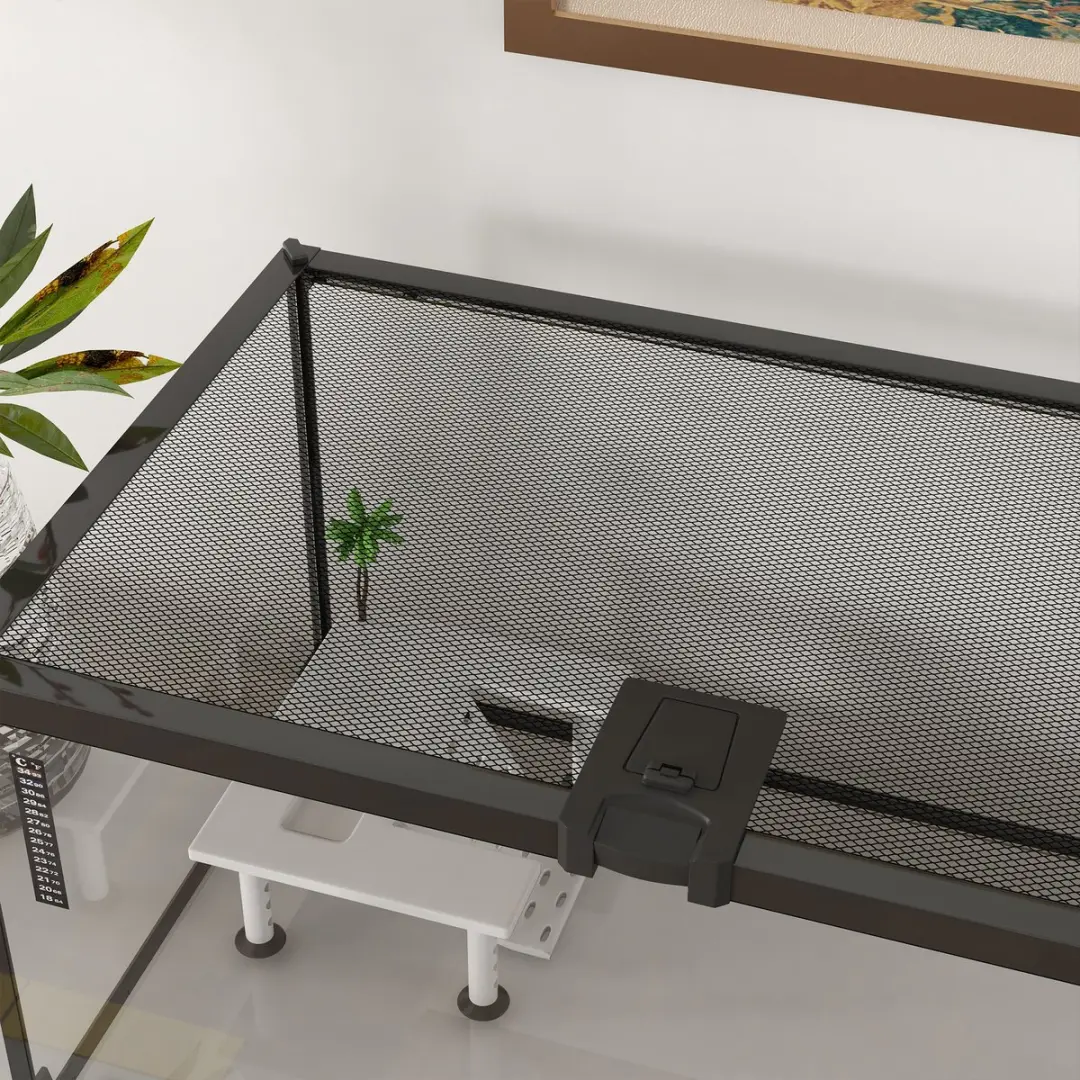 Pawhut Schildpaddentank Glas 50x30x25cm - Zwart - afbeelding 6 van 6