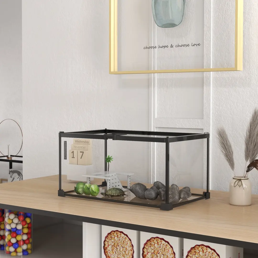 Pawhut Schildpaddentank Glas 50x30x25cm - Zwart