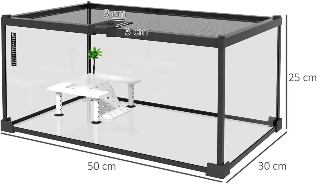 Pawhut Schildpaddentank Glas 50x30x25cm - Zwart