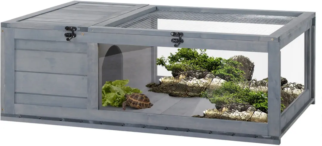 Pawhut Schildpaddenverblijf Dennenhout 91x60,5x32cm Grijs