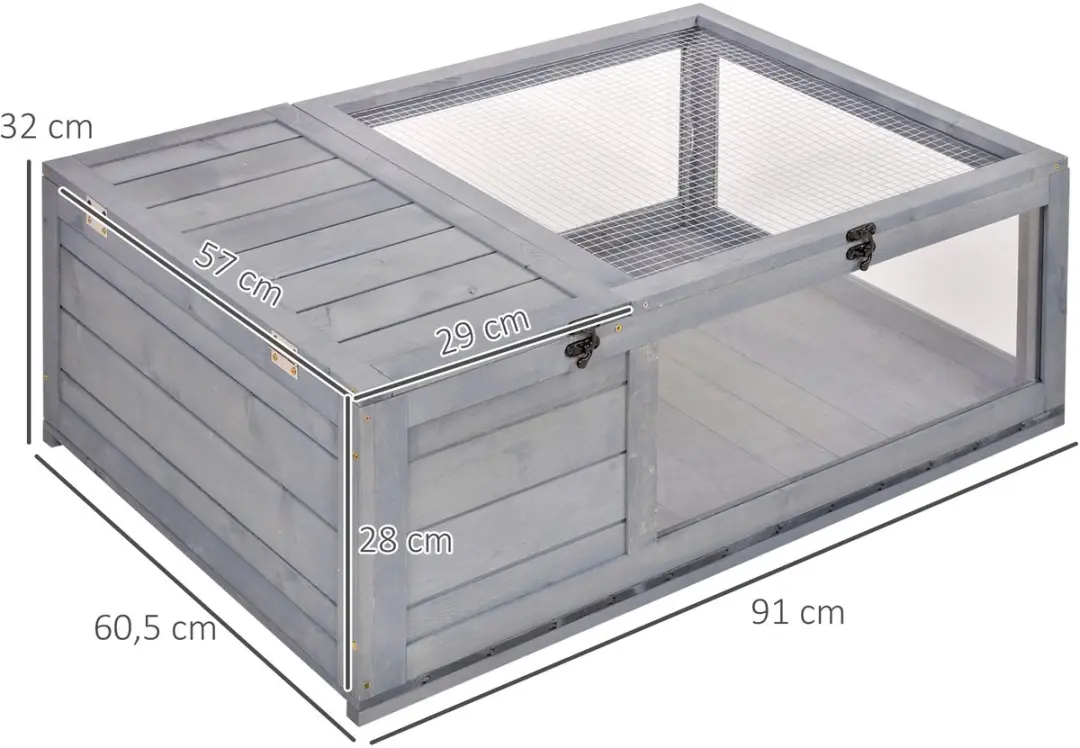 Pawhut Schildpaddenverblijf Dennenhout 91x60,5x32cm Grijs