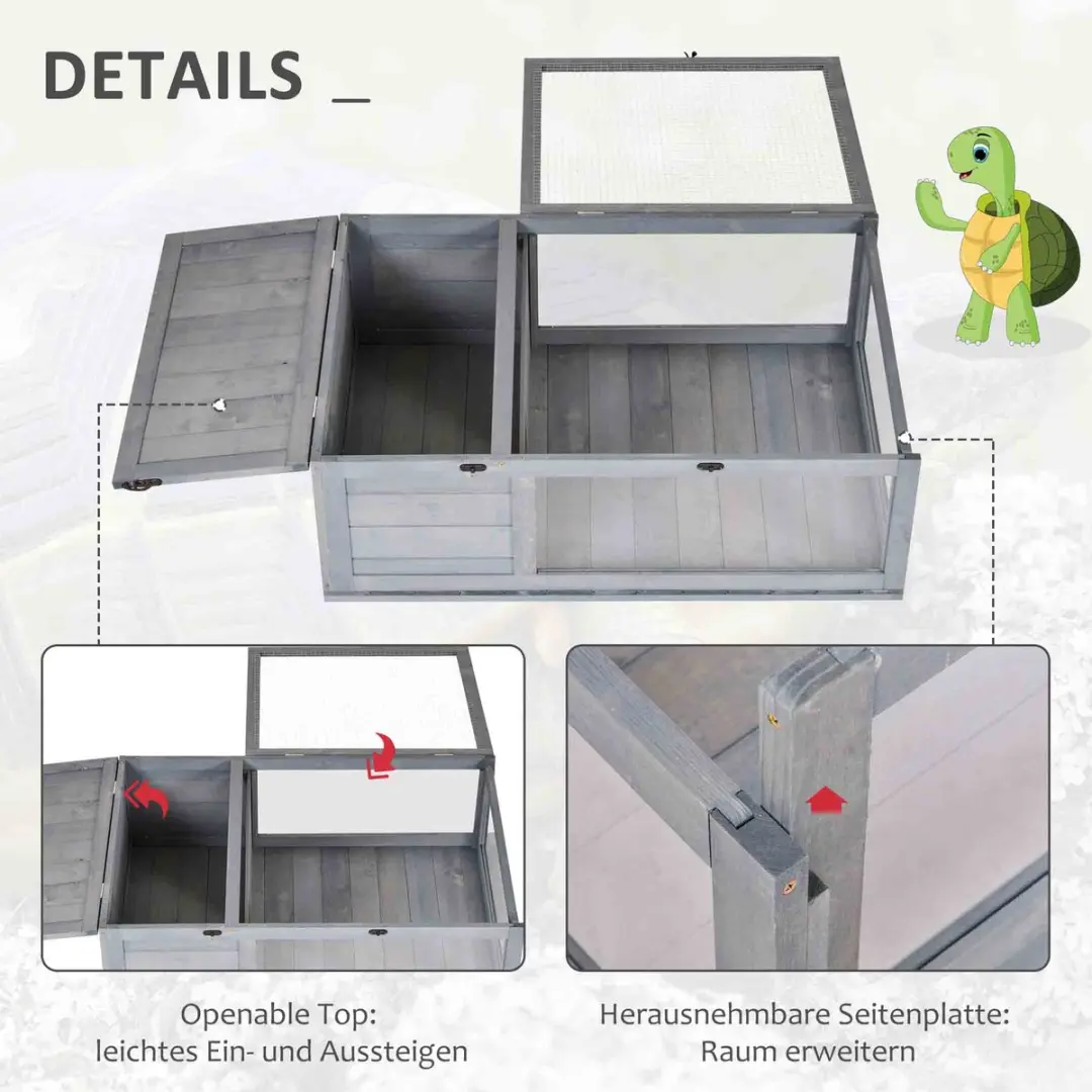 Pawhut Schildpaddenverblijf Dennenhout 91x60,5x32cm Grijs - afbeelding 6 van 6