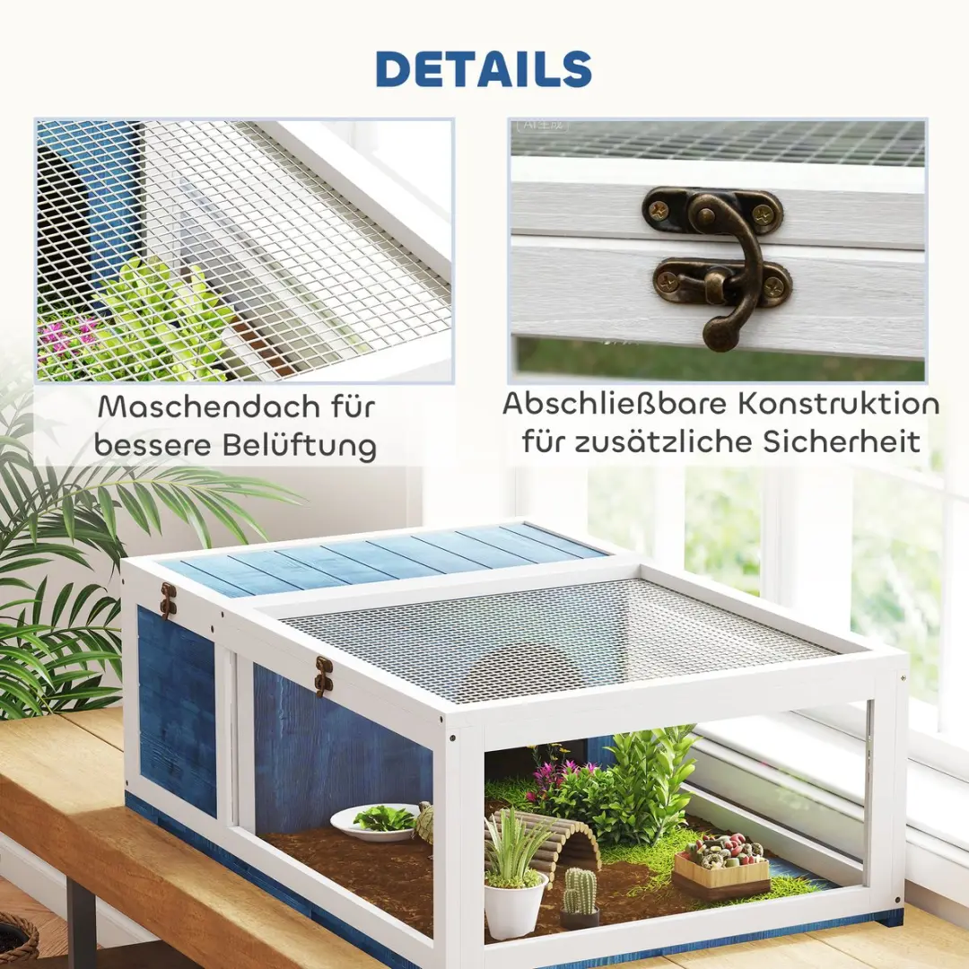 Pawhut Schildpaddenverblijf Dennenhout 91x60,5x32cm - Blauw