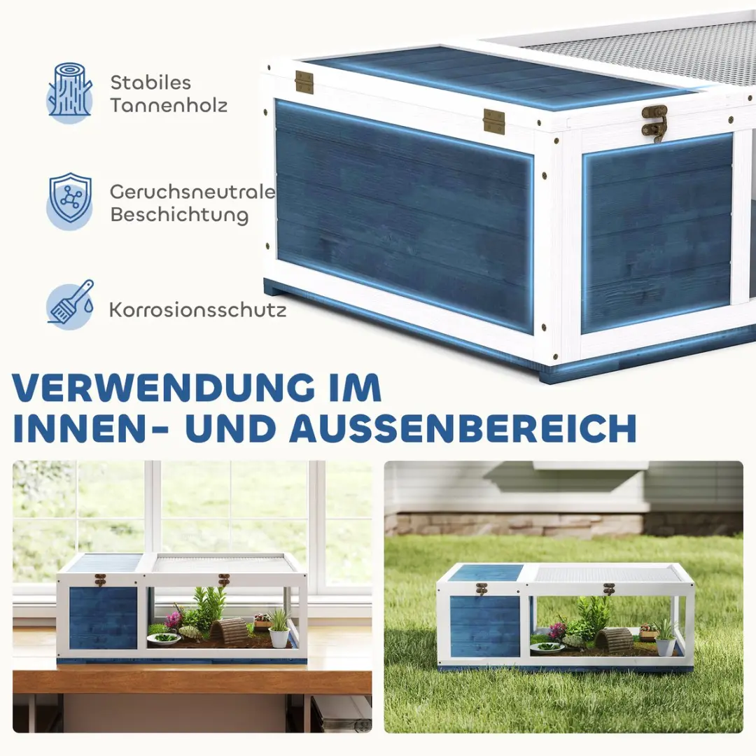 Pawhut Schildpaddenverblijf Dennenhout 91x60,5x32cm - Blauw - afbeelding 6 van 6