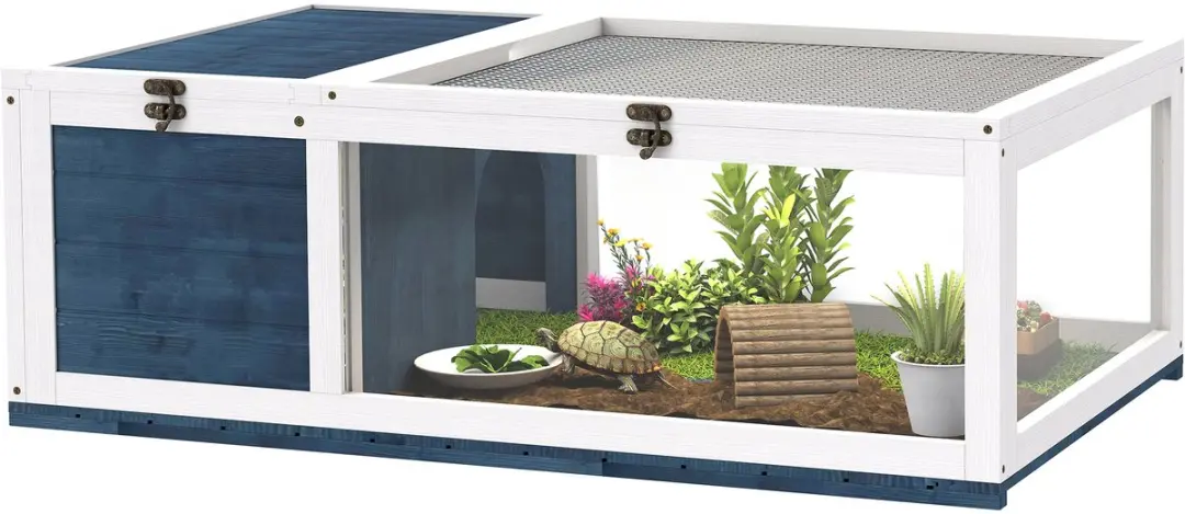 Pawhut Schildpaddenverblijf Dennenhout 91x60,5x32cm