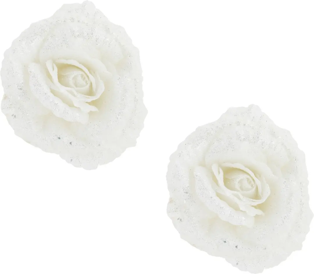 Cosy&Trendy Witte Glitter Roos Clip 18cm