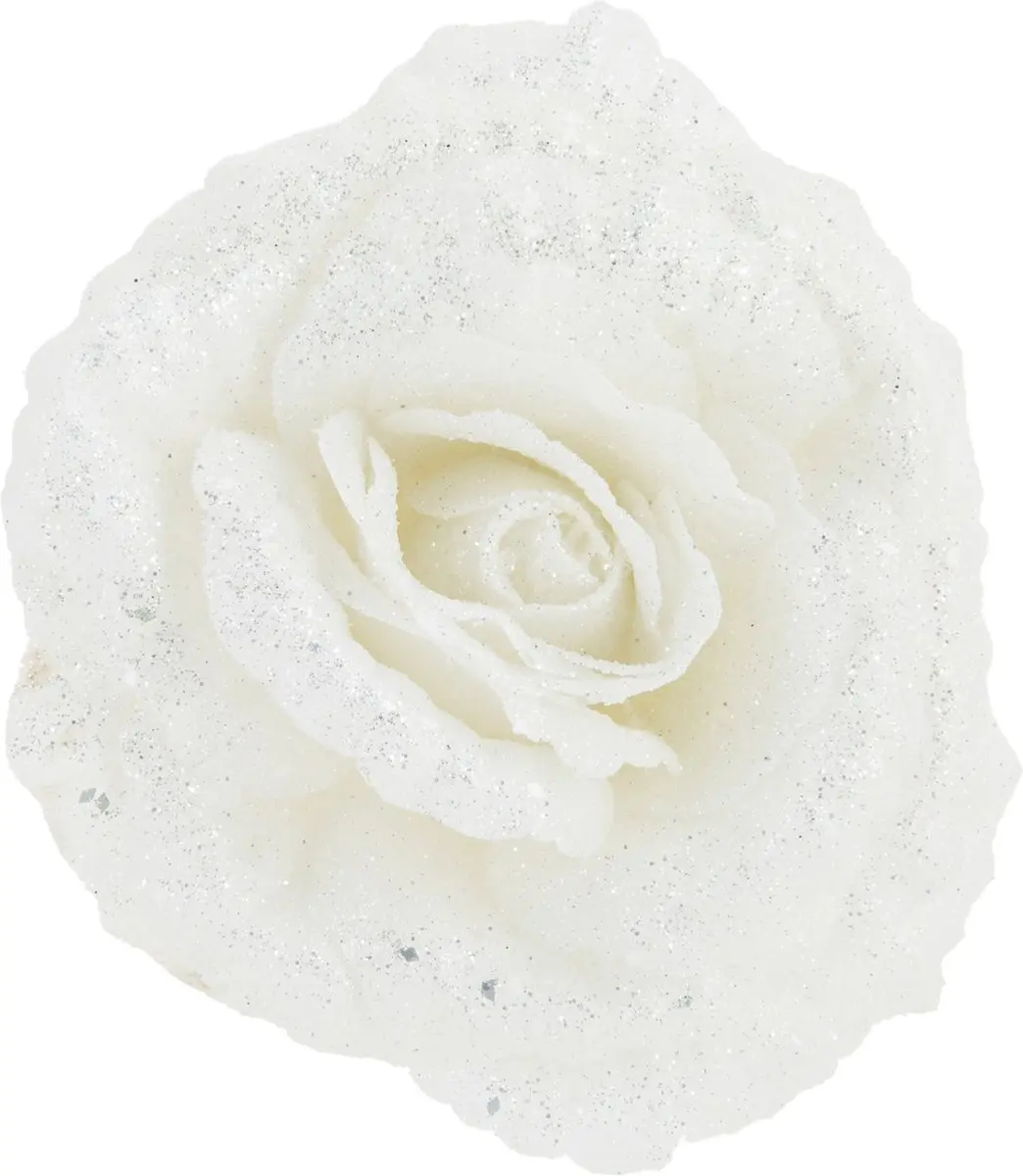 Cosy&Trendy Witte Glitter Roos Clip 18cm