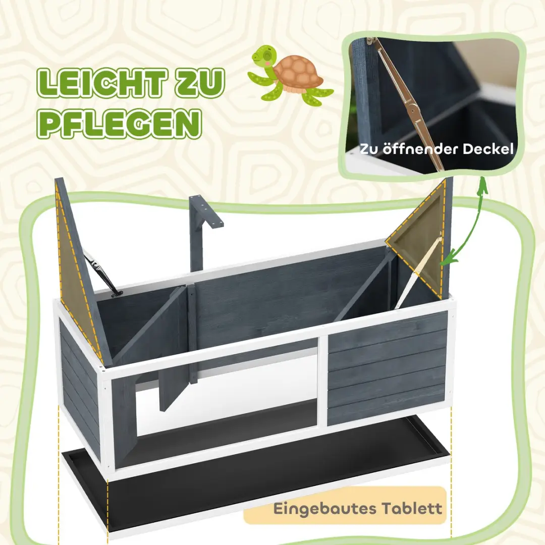 Pawhut Schildkrötenhuis Hout - 120x50x40cm - Grijs