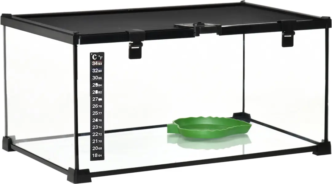 ECTEATOY Glazen Terrarium 50x30x25cm - Zwart - Met Thermometer & Waterbak