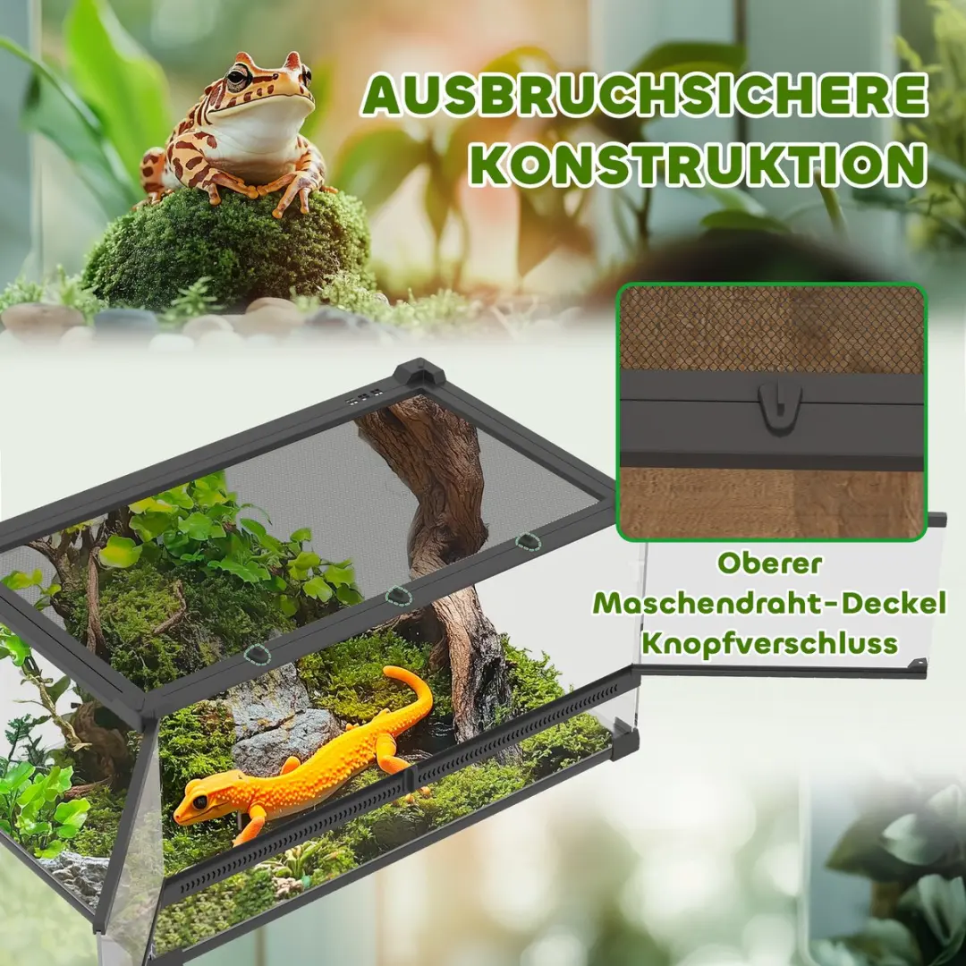 Pawhut Reptielenbak 50L x 30B x 25Hcm - Zwart