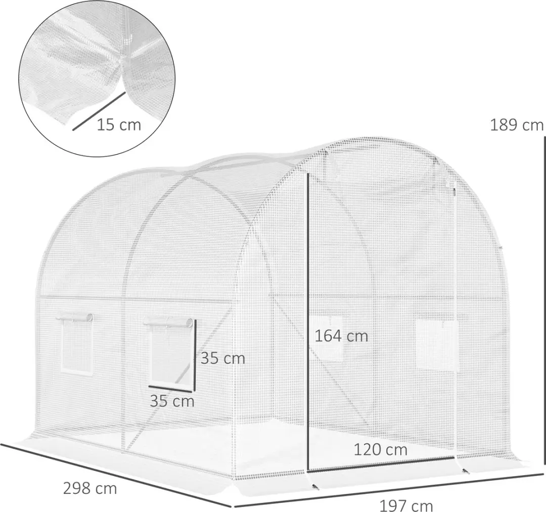 Outsunny Tunnelkas Metaal 300x200x190cm - Wit - afbeelding 6 van 6