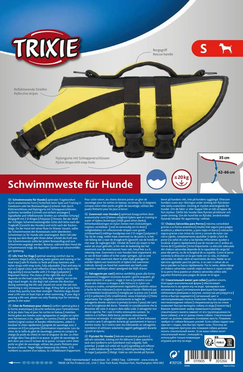 Trixie Zwemvest Hond - Geel/Zwart S - afbeelding 2 van 6