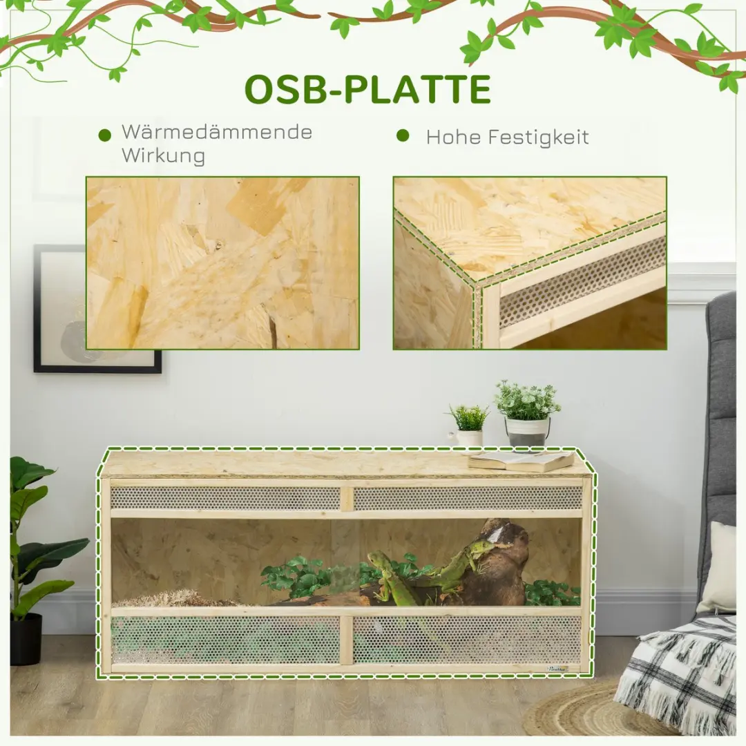 Pawhut Terrarium 120x50x50cm - Glas - Spinne/Amfibieën