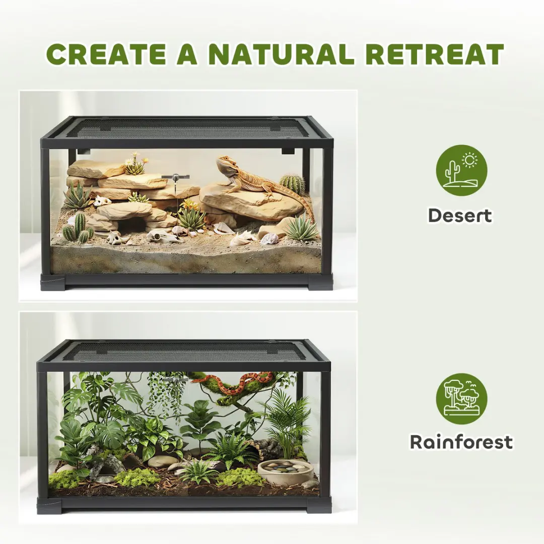 Pawhut Terrarium 86,3L Glas/Kunststof - 60x45x32cm Zwart
