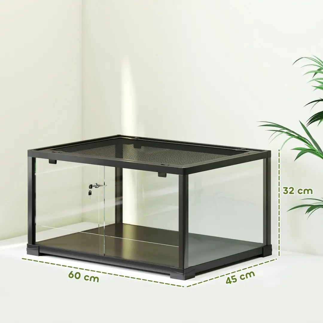 Pawhut Terrarium 86,3L Glas/Kunststof - 60x45x32cm Zwart