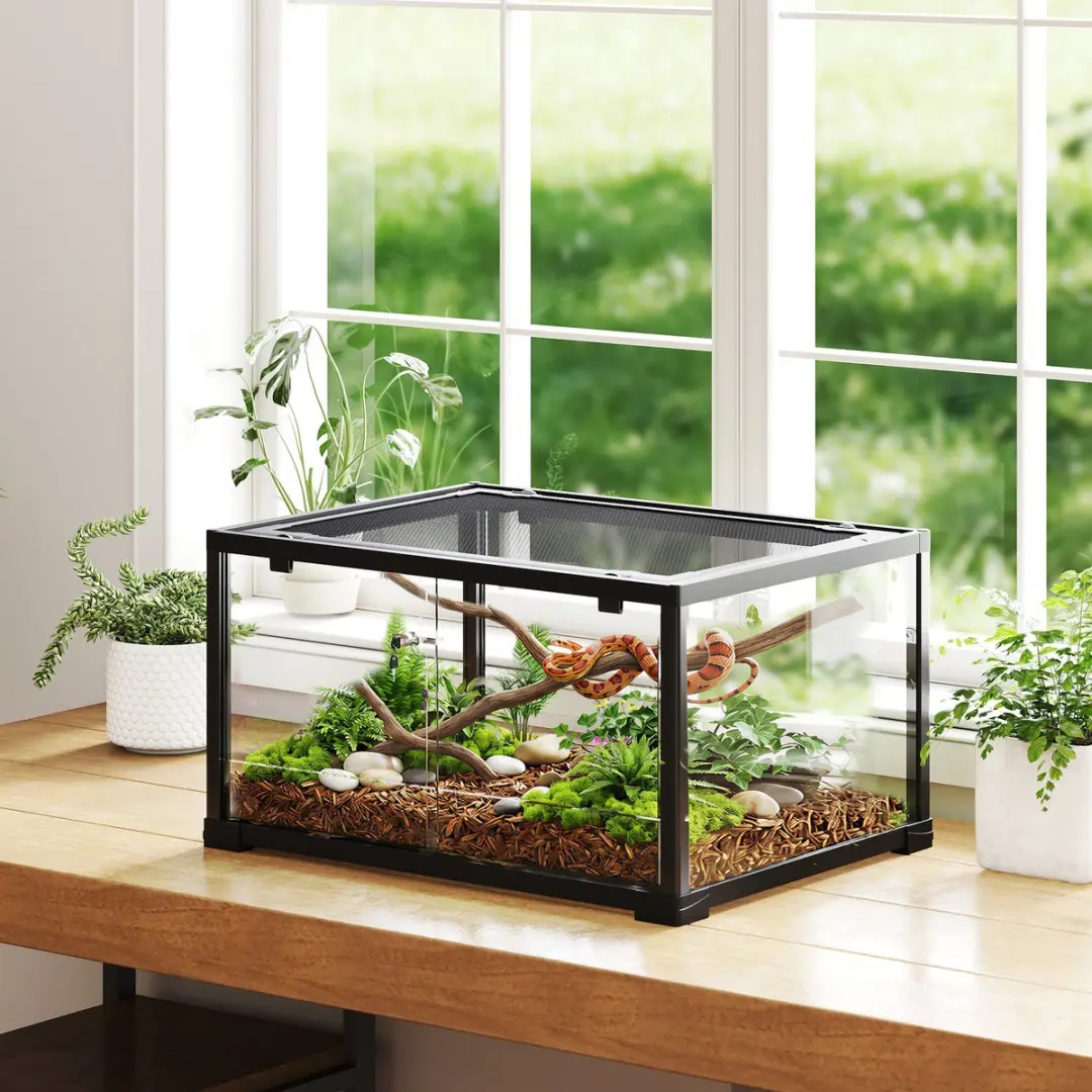Pawhut Terrarium 86,3L Glas/Kunststof - 60x45x32cm Zwart
