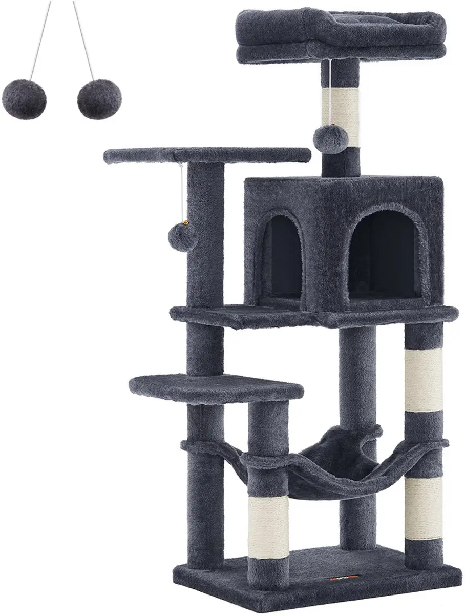 Songmics Krabpaal 112cm - 3 Ligplekken Rookgrijs