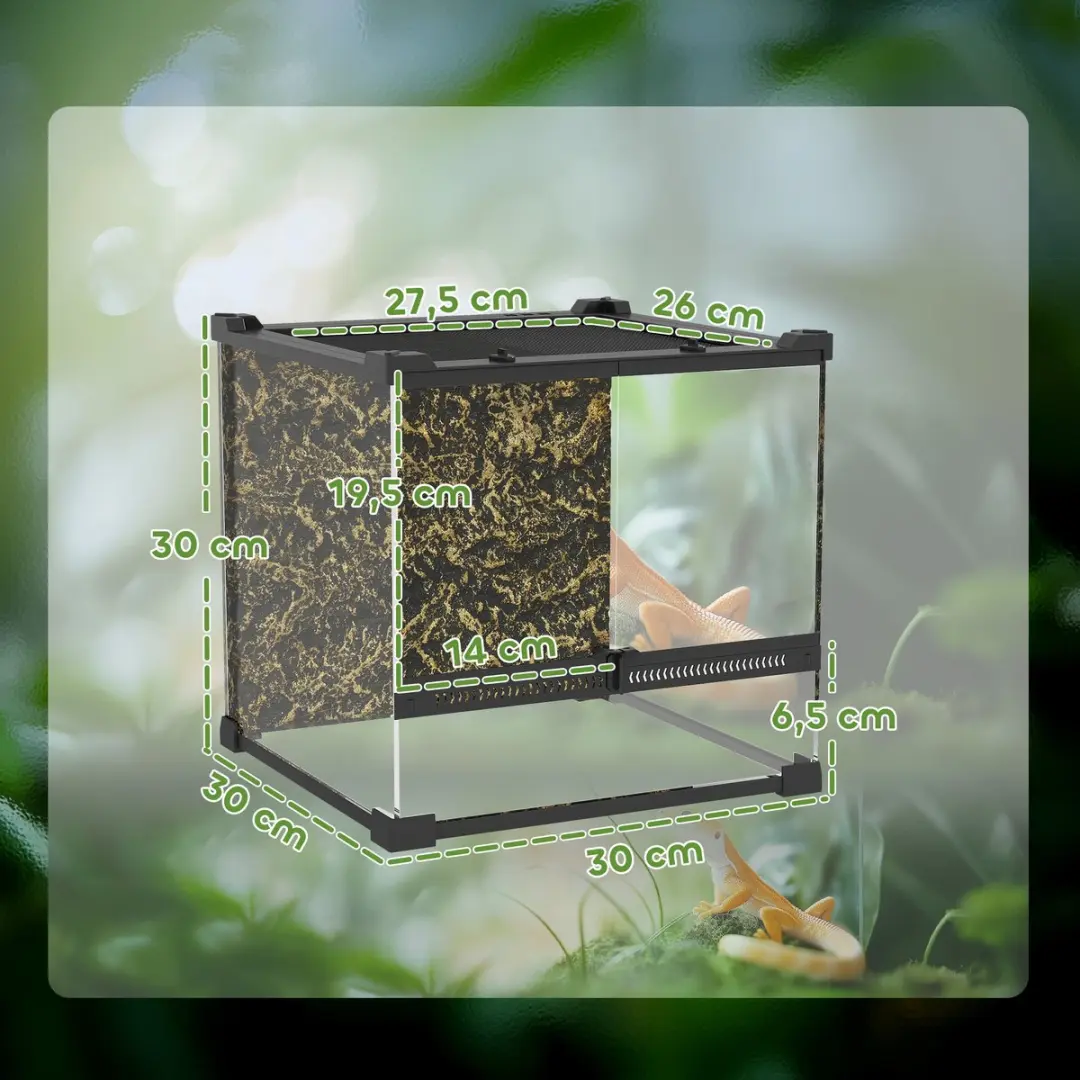 Pawhut Reptielenbox 30x30x30cm - Zwart