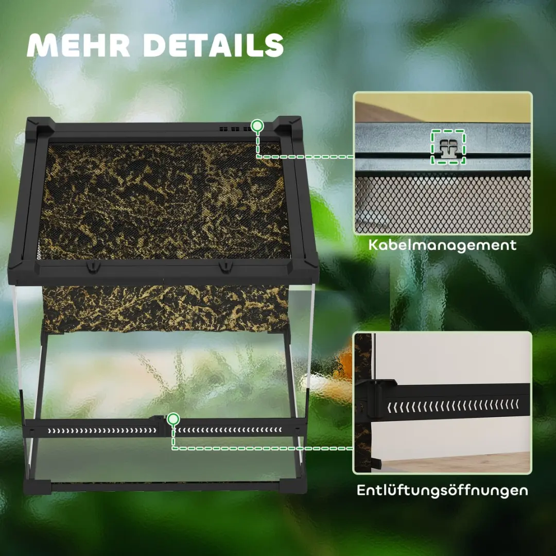 Pawhut Reptielenbox 30x30x30cm - Zwart