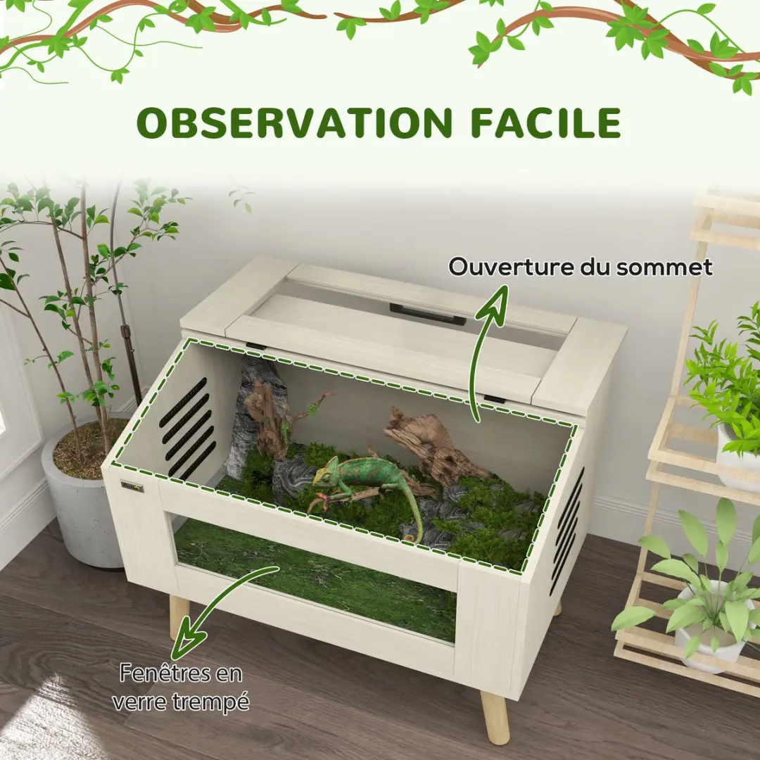 Pawhut Reptielenenterrarium 80x50x60cm - Natuurlijk hout