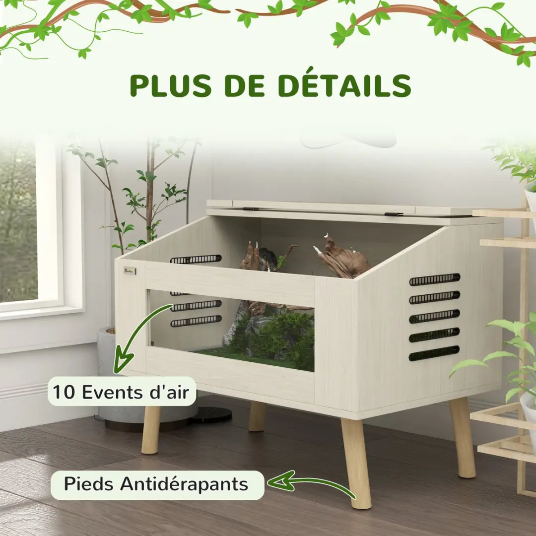 Pawhut Reptielenenterrarium 80x50x60cm - Natuurlijk hout - afbeelding 6 van 6