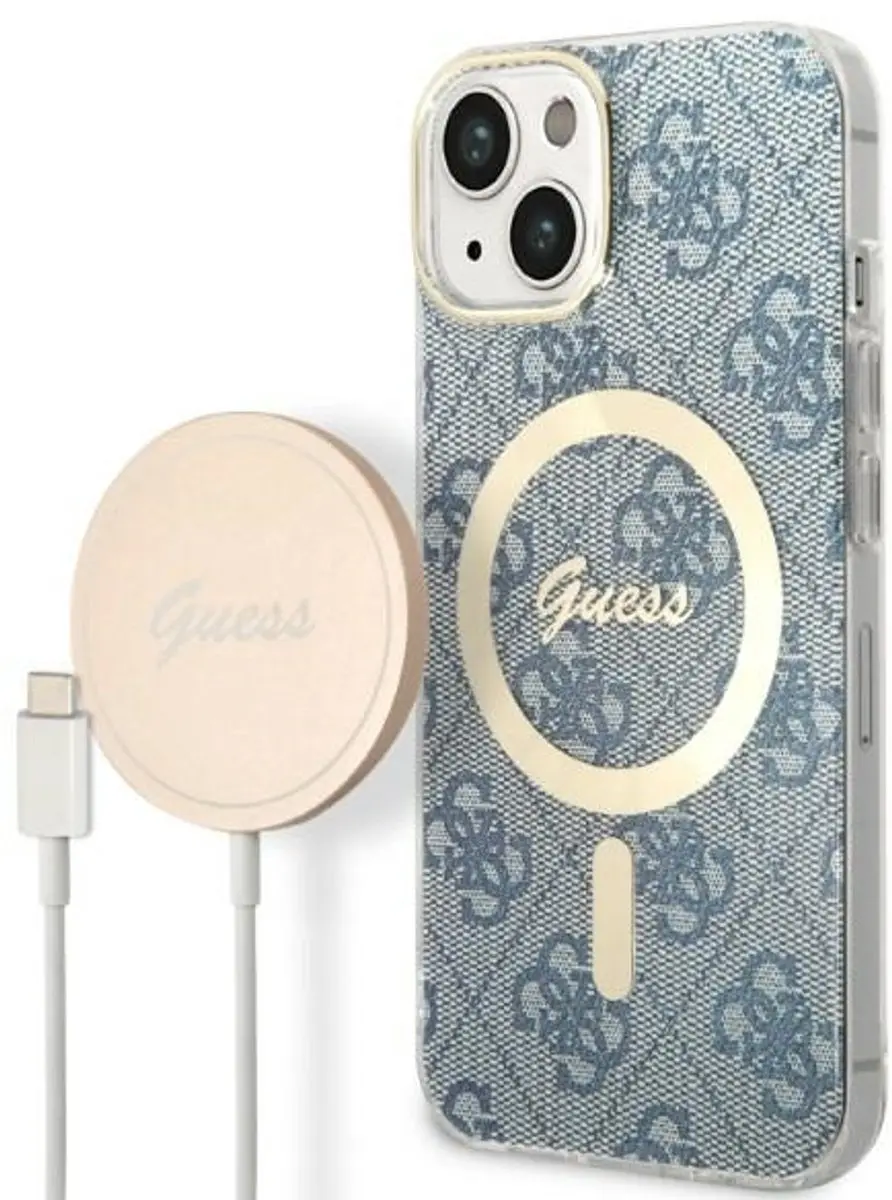GUESS iPhone 14 Plus Hoesje MagSafe Blauw