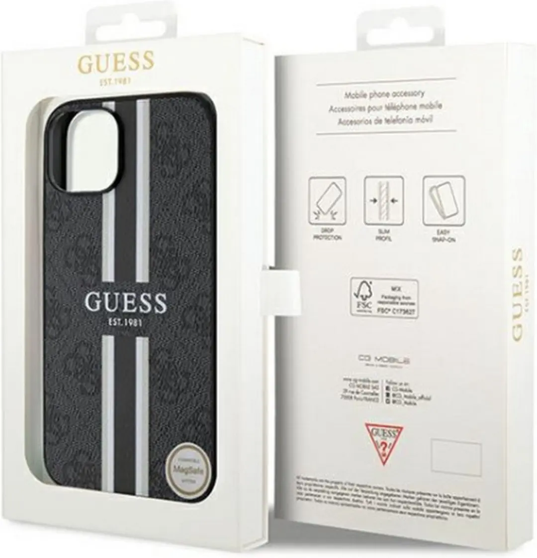 Guess 4G Printed Stripe Back Case - iPhone 15 6.1" - Zwart
