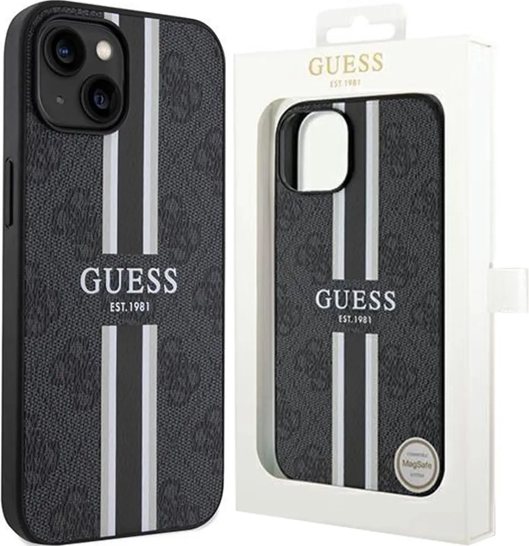 Guess 4G Printed Stripe Back Case - iPhone 15 6.1" - Zwart