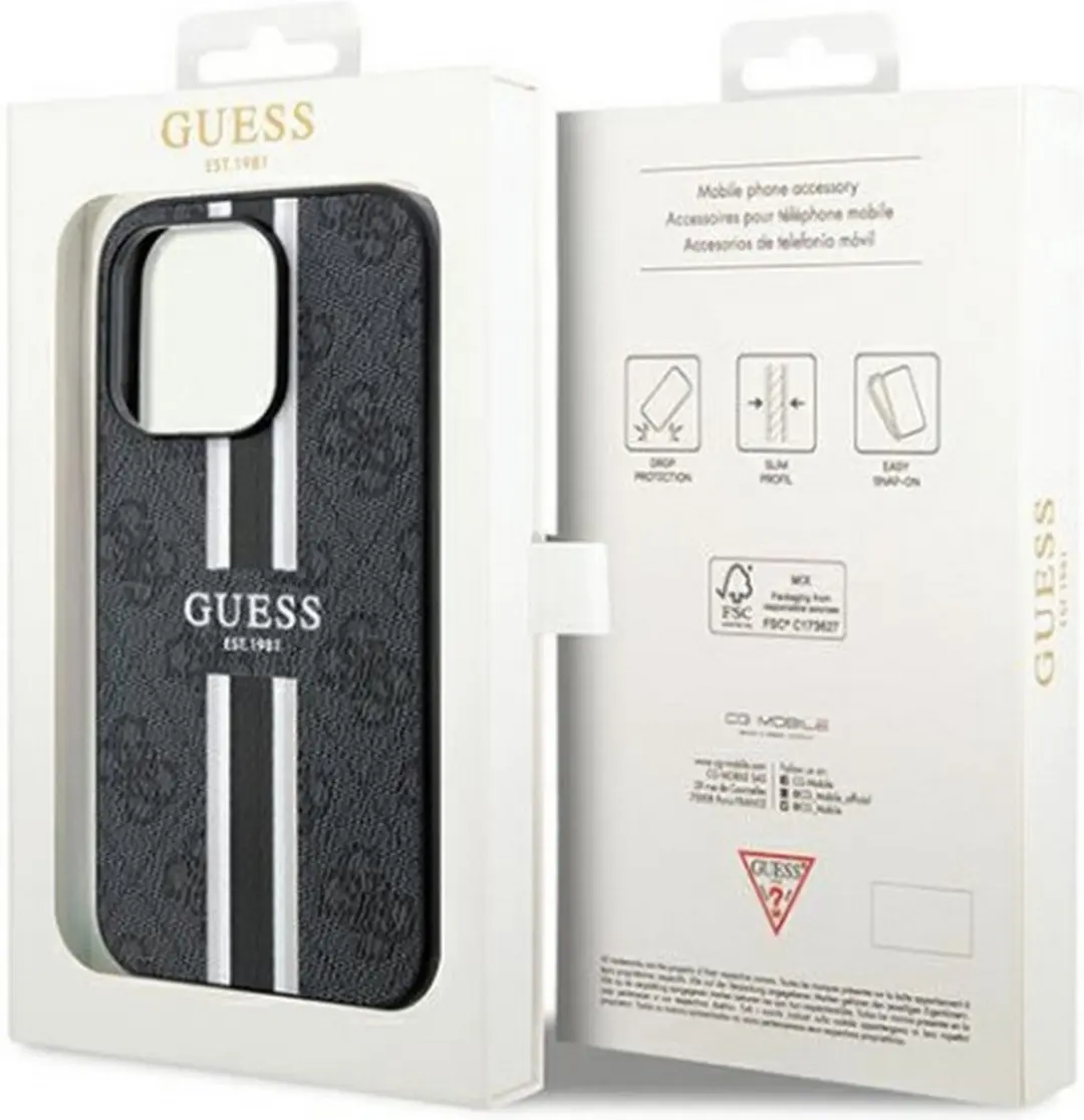 Guess 4G Printed Stripe Back Case - iPhone 15 Pro - Zwart
