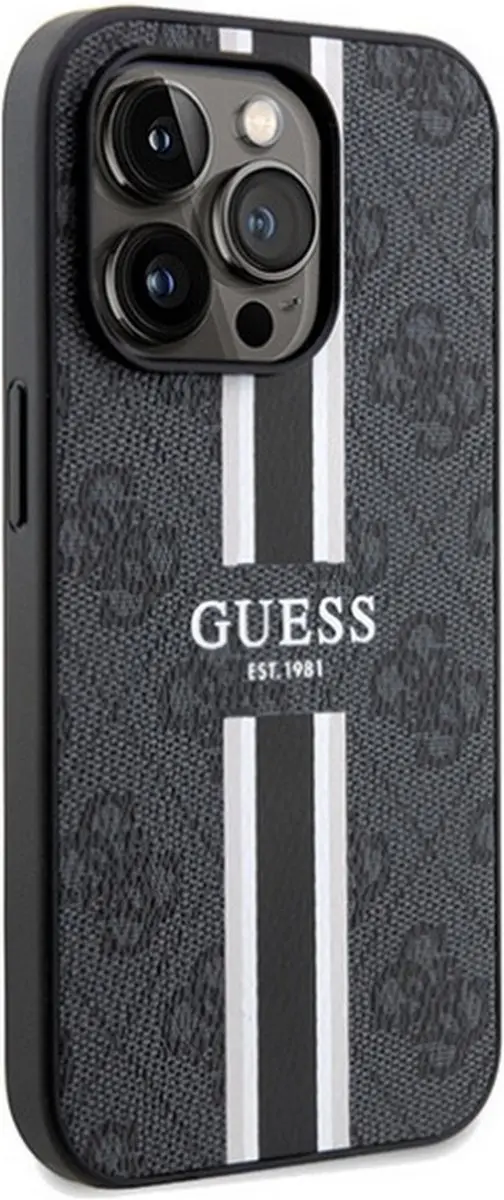 Guess 4G Printed Stripe Back Case - iPhone 15 Pro - Zwart