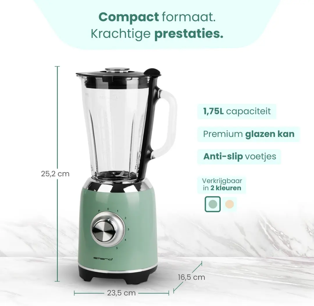 Emerio Retro Blender BL-131620.8 - 1,75L - 600W - Groen - afbeelding 6 van 6