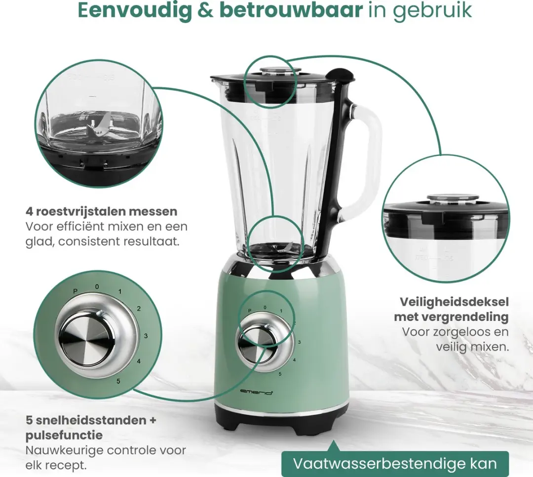 Emerio Retro Blender BL-131620.8 - 1,75L - 600W - Groen
