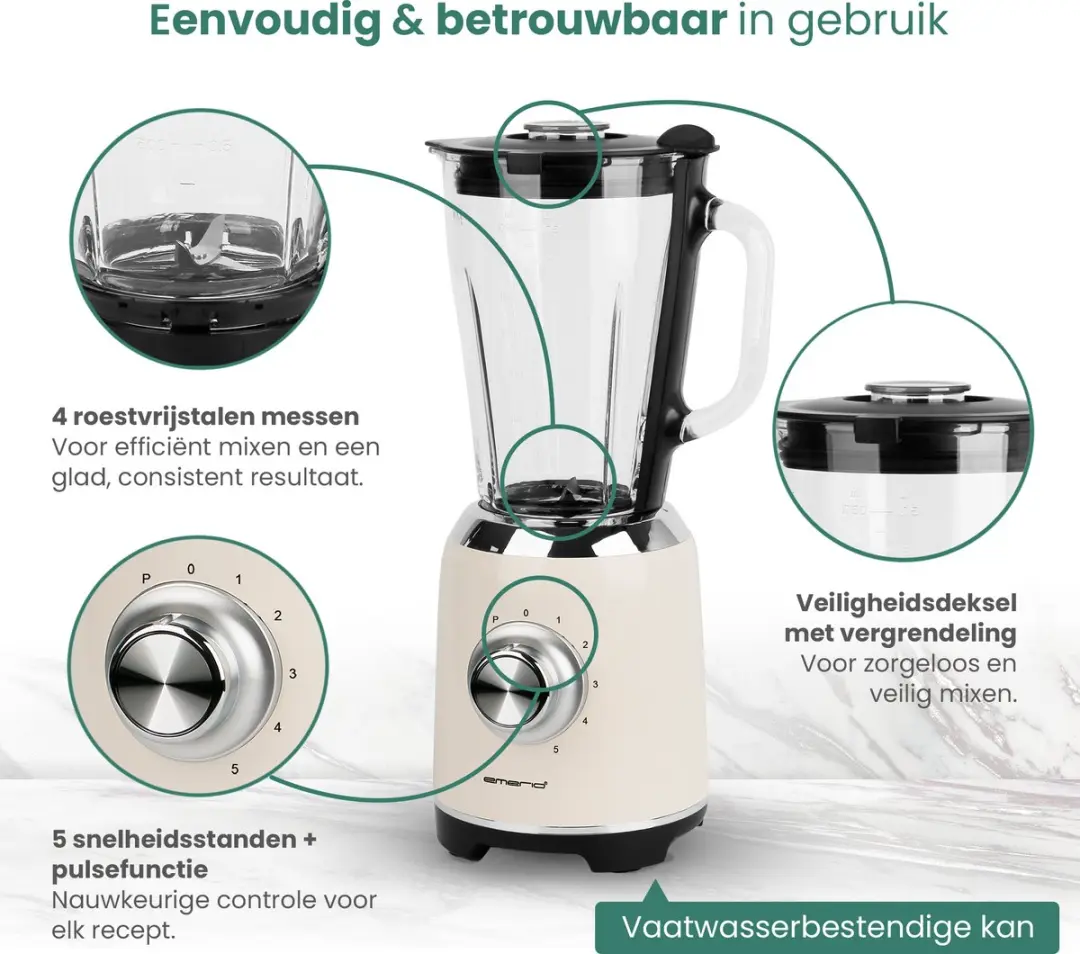 Emerio Retro Blender BL-131620.7 - 600W 1,75L - Crème