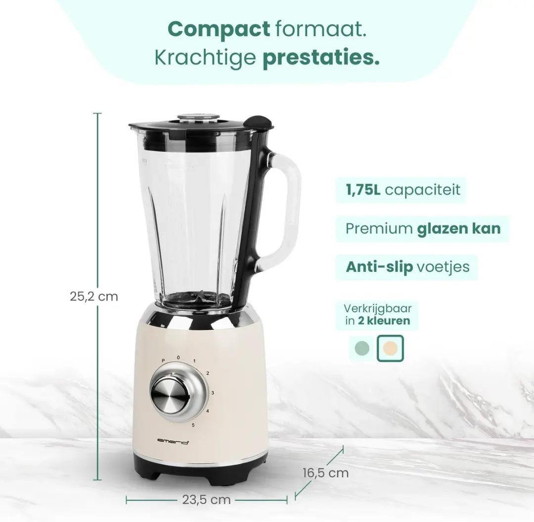 Emerio Retro Blender BL-131620.7 - 600W 1,75L - Crème - afbeelding 6 van 6