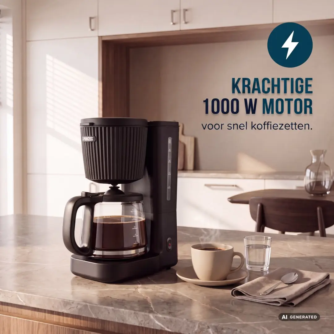 Princess Wave Koffiezetapparaat 1000W - 1,5L - Zwart/RVS