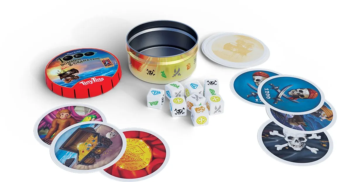 999 Games Tiny Tins 1000 Bommen en Granaten - Reisspel - 8 Dobbelstenen
