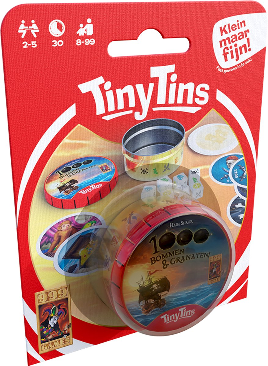 999 Games - Tiny Tins: 1000 Bommen en Granaten -een grote buit in een klein schatkistje! - Reisspel - Familiespel - Klein cadeautje